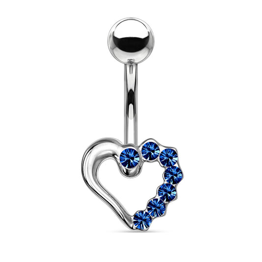 Heart Paved CZ Crystal Jeweled Belly Ring 14G 316L Surgical Steel