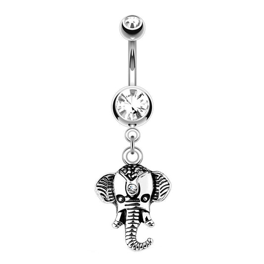 Elephant Clear CZ Dangle Belly Ring 14G 316L Surgical Steel