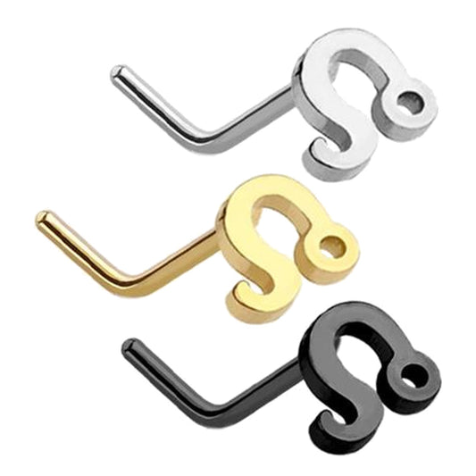 Leo Zodiac L Bend Nose Stud 20G 1/4" 316L Surgical Steel Nose Ring