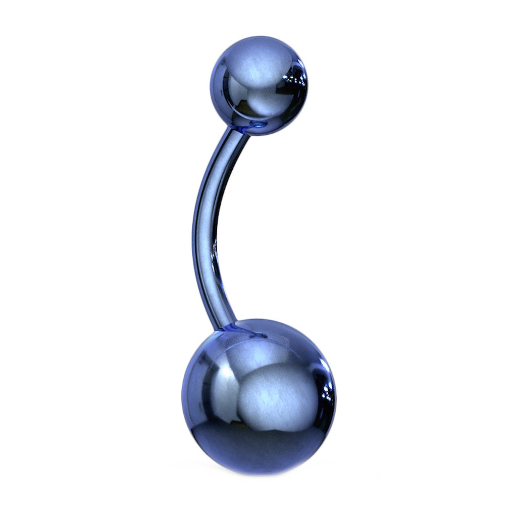 Blue belly button ring on a white background