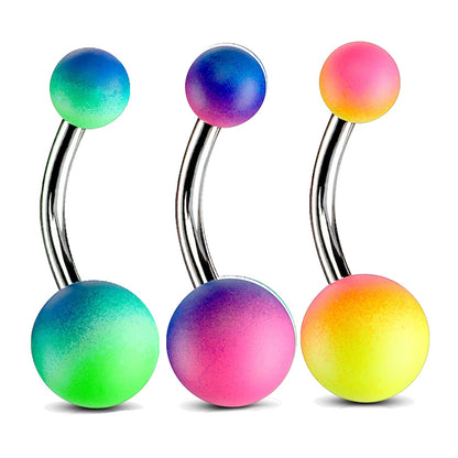 Ombre Gradient Matte Rubber Coated Belly Ring 14G 316L Surgical Steel.