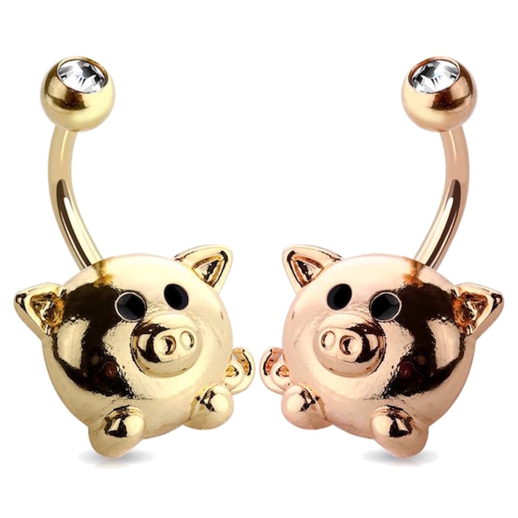 Pig Belly Ring 14G 316L Surgical Steel Gold Rose Gold on a white background.