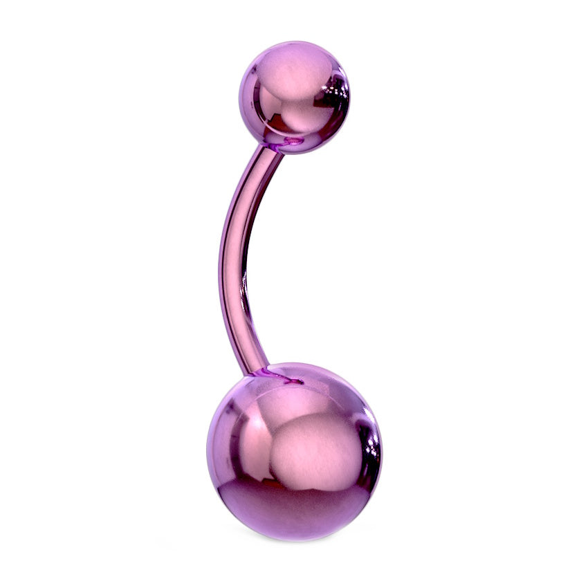 Purple belly button ring on a white background.