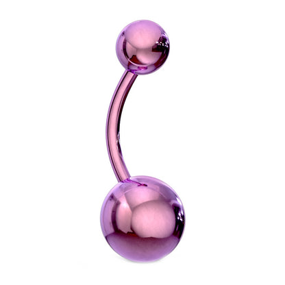 Purple belly button ring on a white background.