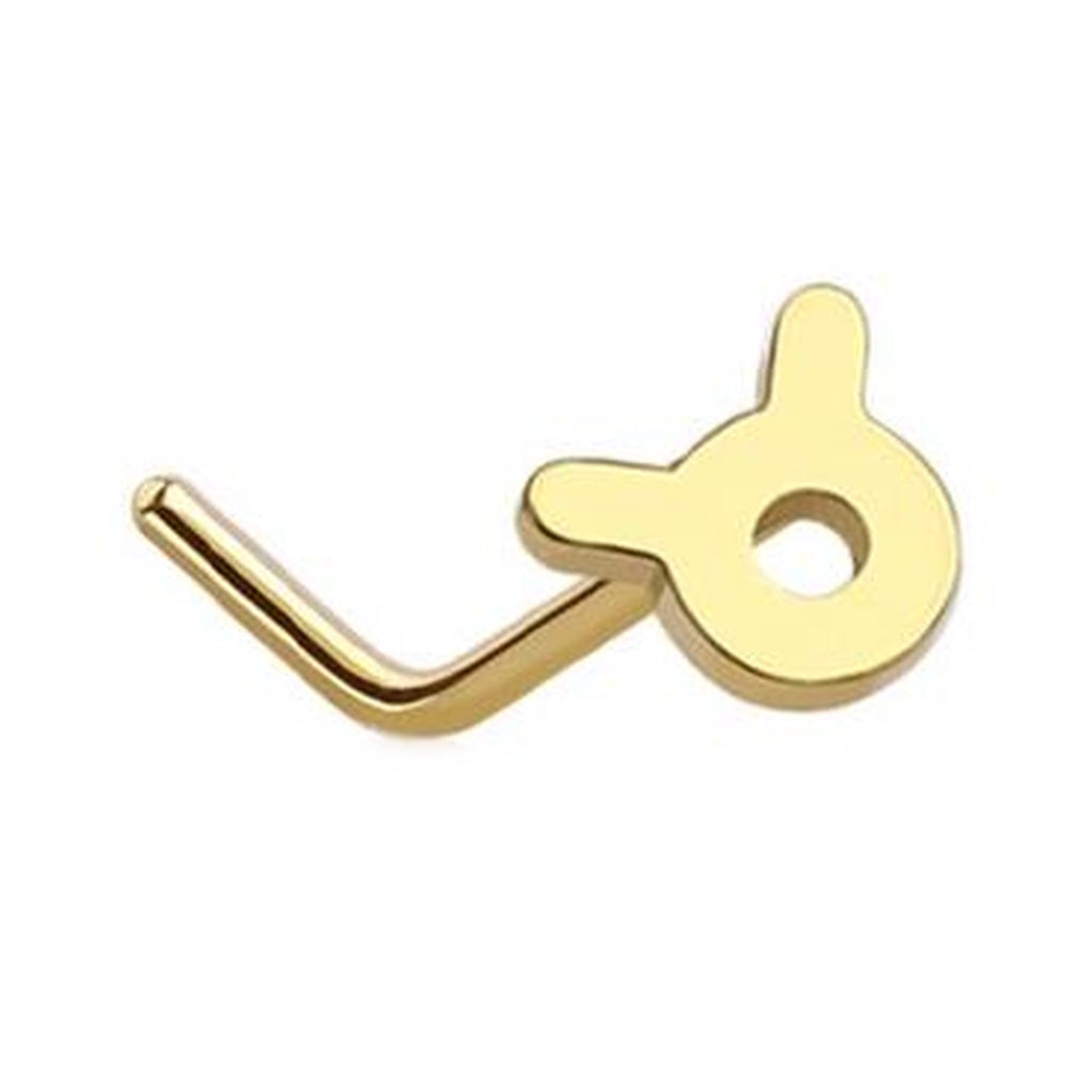 Taurus Zodiac L Bend Nose Stud Gold 20G 1/4" 316L Surgical Steel Nose Ring
