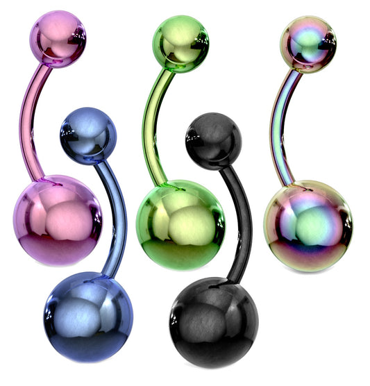 Set of 5 belly button rings in multiple colors on a white background